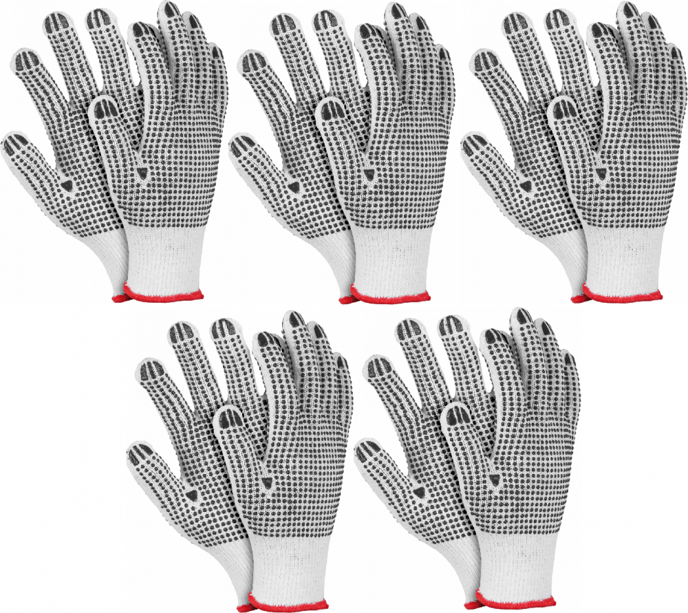 5x Rękawice robocze Reis, RDZN, tkaninowe, nakrapiane, rozmiar 10, biało-czarny