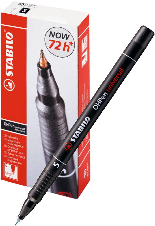 10x Foliopis Stabilo, OHPen, okrągła, 0.4mm (S), czarny