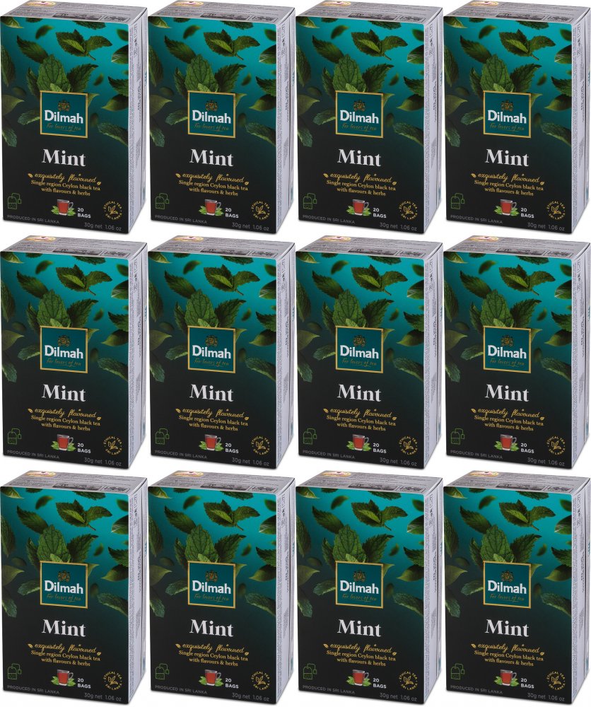 12x Herbata czarna aromatyzowana w torebkach Dilmah Mint, mięta, 20 sztuk x 1.5g
