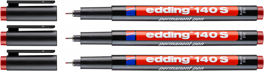 3x Foliopis permanentny edding 140S, okrągła, 0.3mm, czerwony