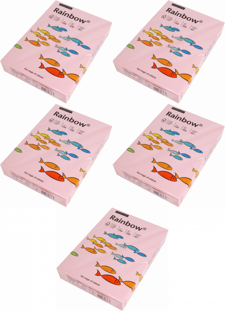 5x Papier kolorowy Rainbow, A4, 80g/m2, 500 arkuszy, jasny różowy