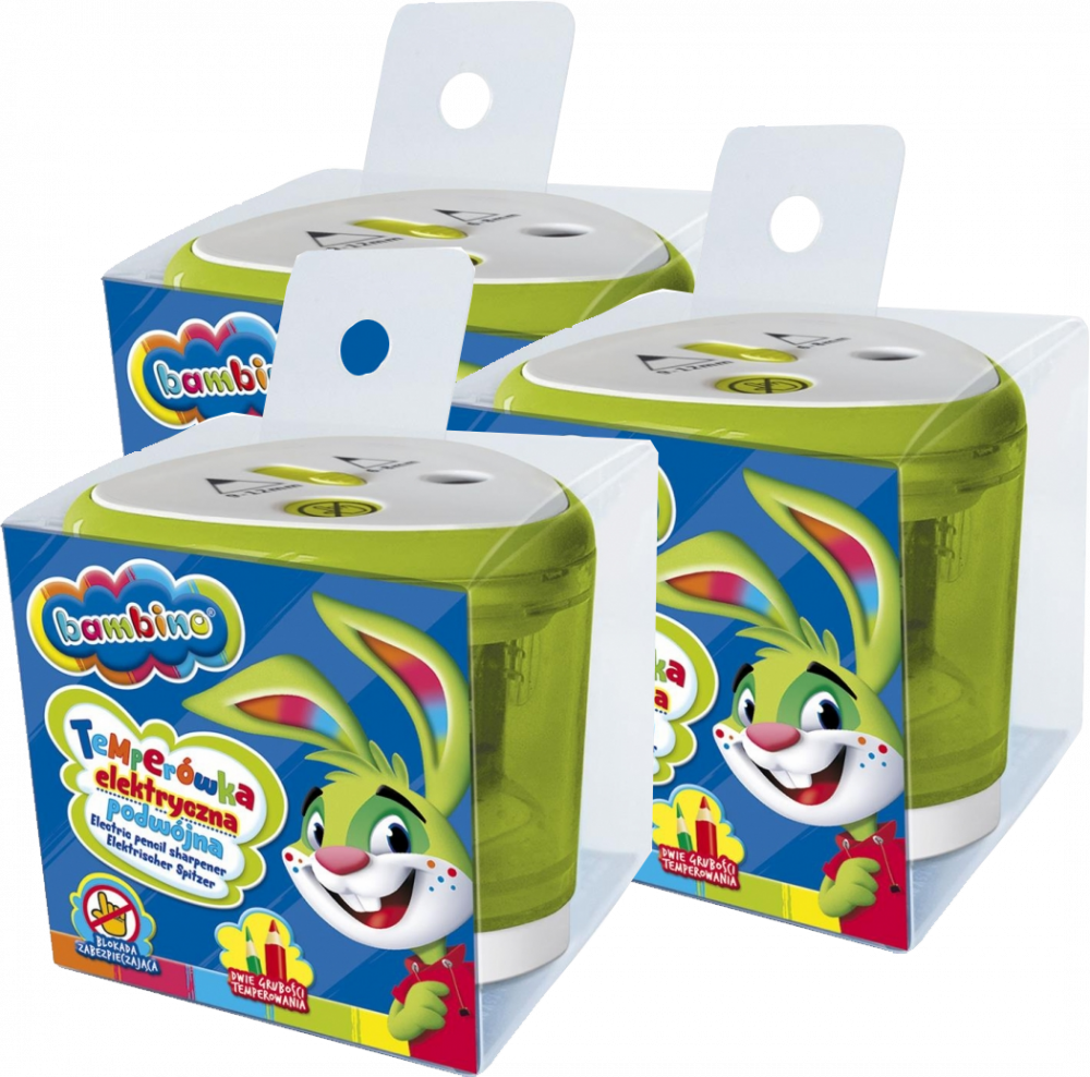 3x Temperówka elektryczna Bambino Zwierzaki Uczniaki, 2 otwory, zielony