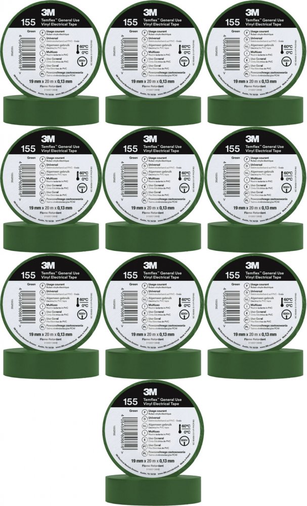 10x Taśma izolacyjna 3M Temflex 155, 19mmx20m, zielony