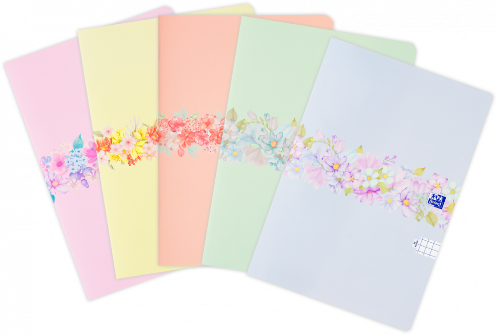 5x Brulion w kratkę Oxford Flowers, B5, miękka oprawa, 96 kartek, mix wzorów