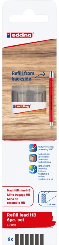 Wymienne wkłady edding e-8891, do ołówka e-8890, HB, 6 sztuk, blister
