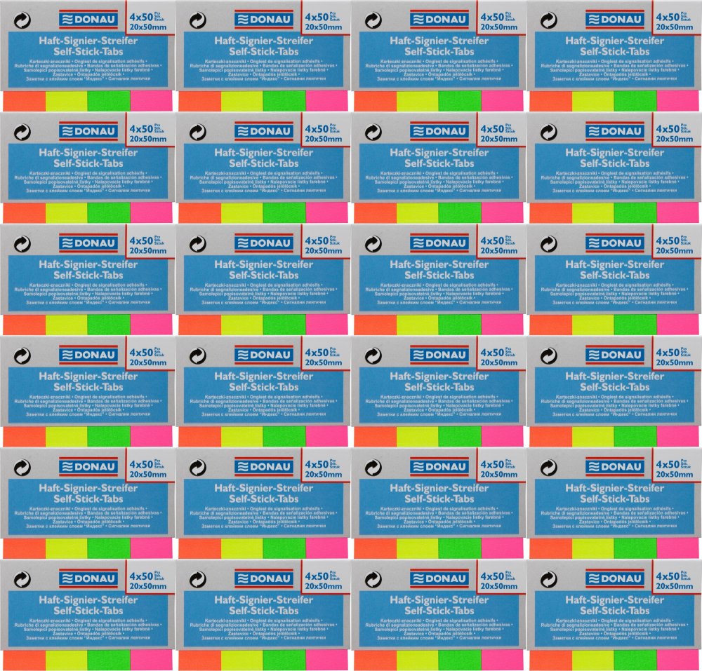 24x Zakładki samoprzylepne Donau proste, indeksujące, papier, 20x50mm, 4x50 sztuk, mix kolorów