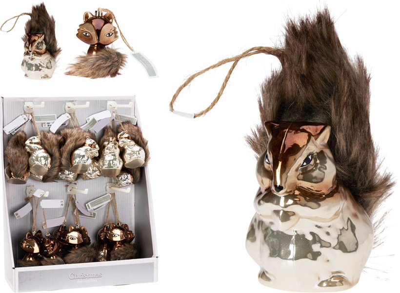 Zawieszka wiewiórka/ lis na bombce futerko brąz ogon 6cm