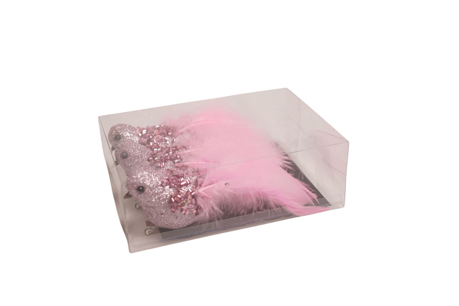 Ptaszki na klipsie różowe z koralikami i długim ogonem 15cm 3 sztuki w pudełku