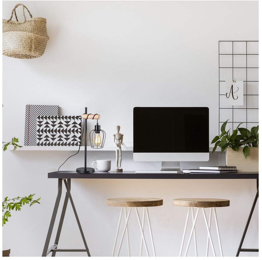 Rabalux Fabian lampa stołowa 1x40W czarny/drewno 5245