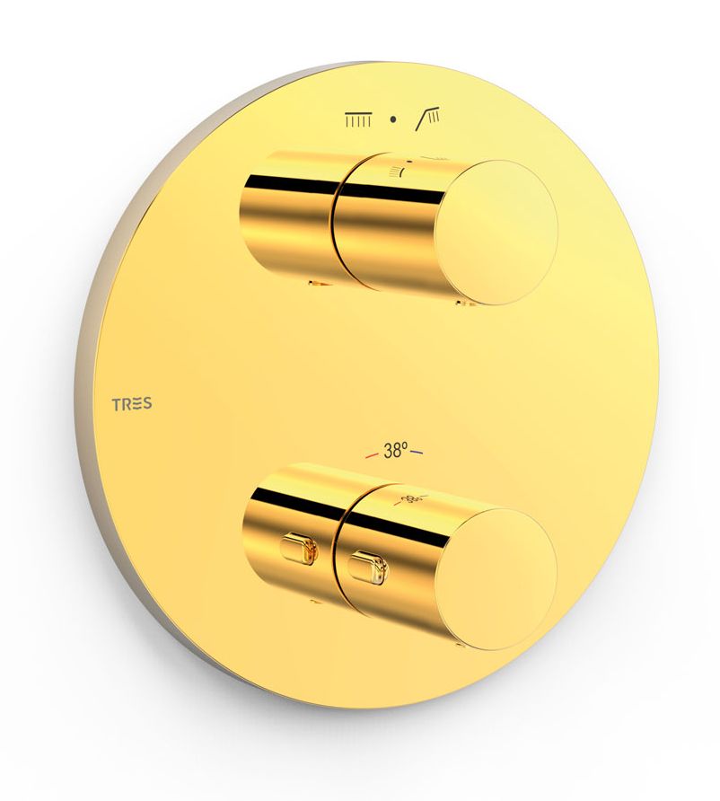 Tres Therm-Box bateria wannowo-prysznicowa podtynkowa termostatyczna złoty połysk 24-K 26225001OR