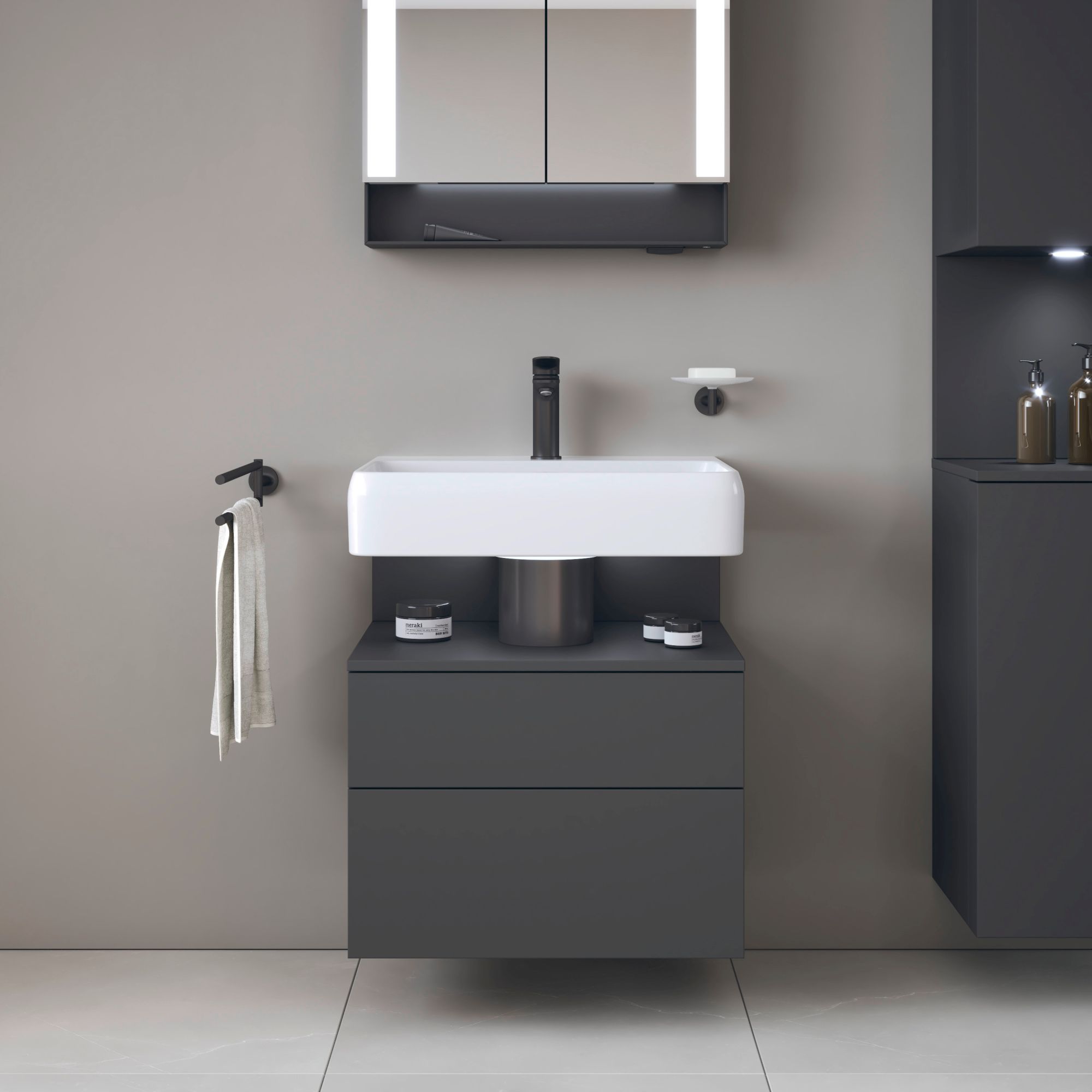 Duravit Qatego szafka 60 cm podumywalkowa wisząca grafit mat QA4393049490010