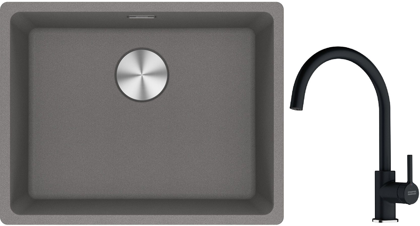 Franke Maris MRG 110-52 zlewozmywak 55x43 cm Fragranite kamienny szary z baterią kuchenną Lina onyx (1250687254, 1150626020)