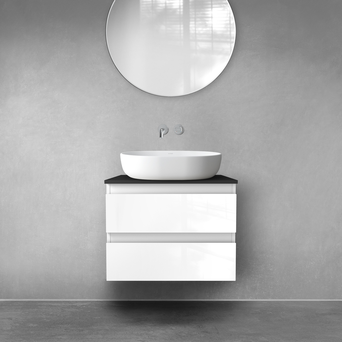 Oltens Vernal szafka 60 cm podumywalkowa wisząca z blatem biały połysk/czarny mat 68118000 - Wysyłka w 24h