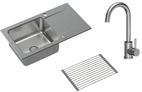 Zestaw Quadron Edward 111 zlewozmywak 78x44 cm szary/stal z baterią Kate i matą ociekową (FUSE7844SZ3623500BS, R3825GRMP) - Wysyłka w 24h
