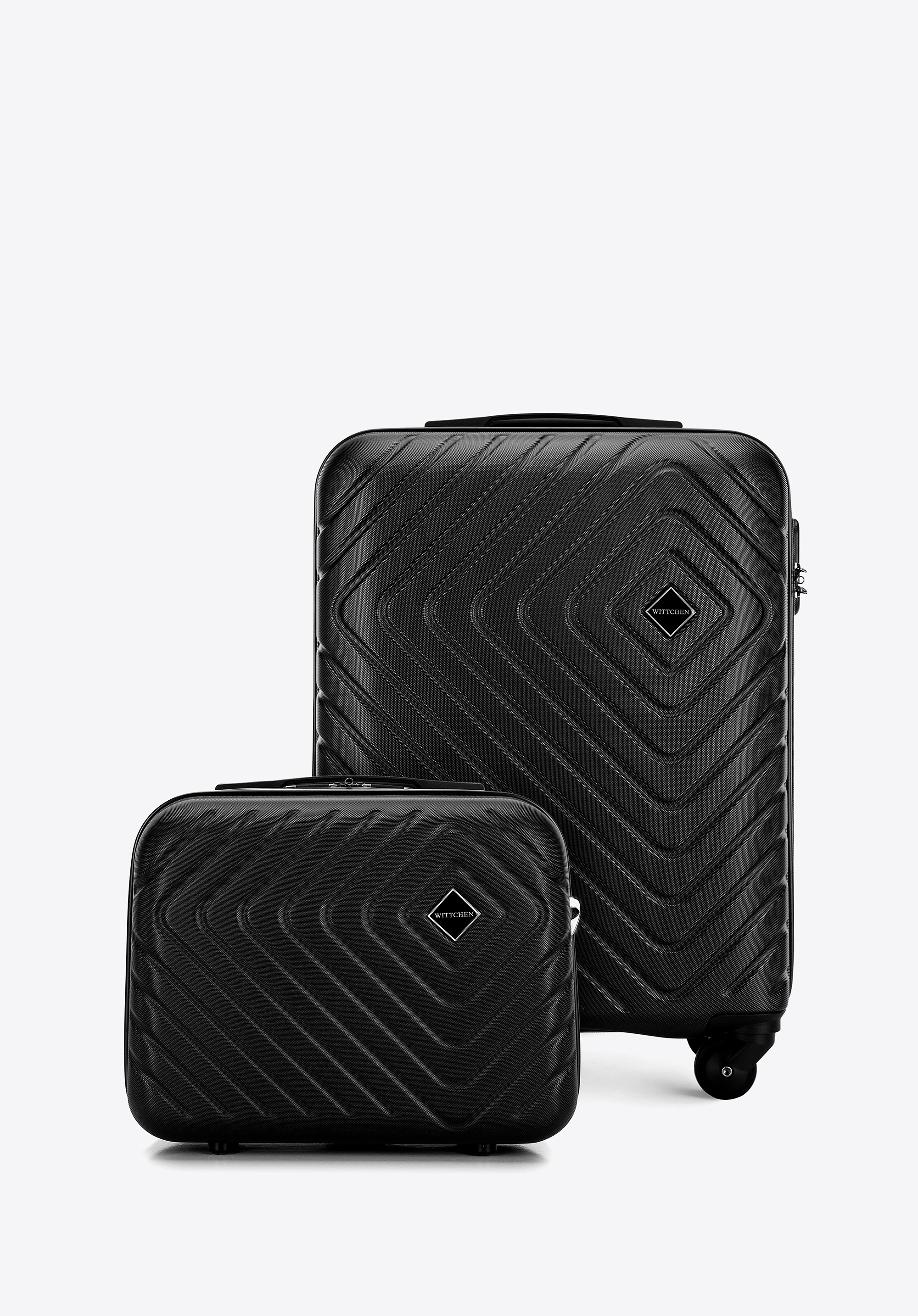 Walizka kabinowa i kosmetyczka z ABS-u z geometrycznym tłoczeniem czarne