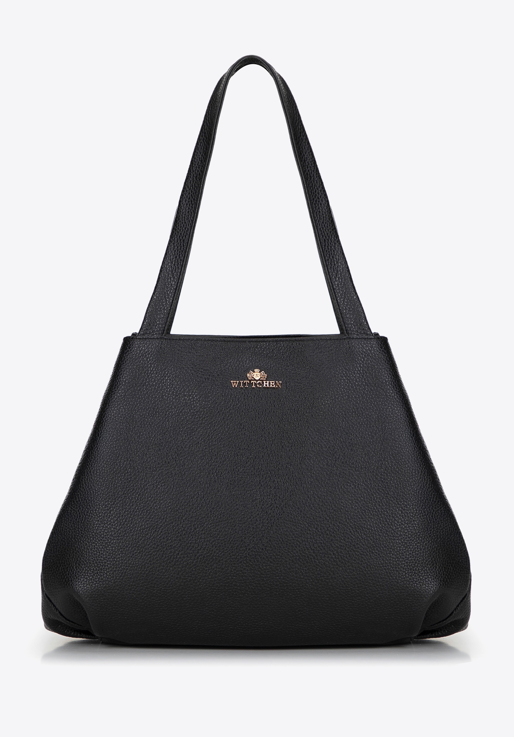 Torebka shopperka ze skóry naturalnej groszkowej czarna