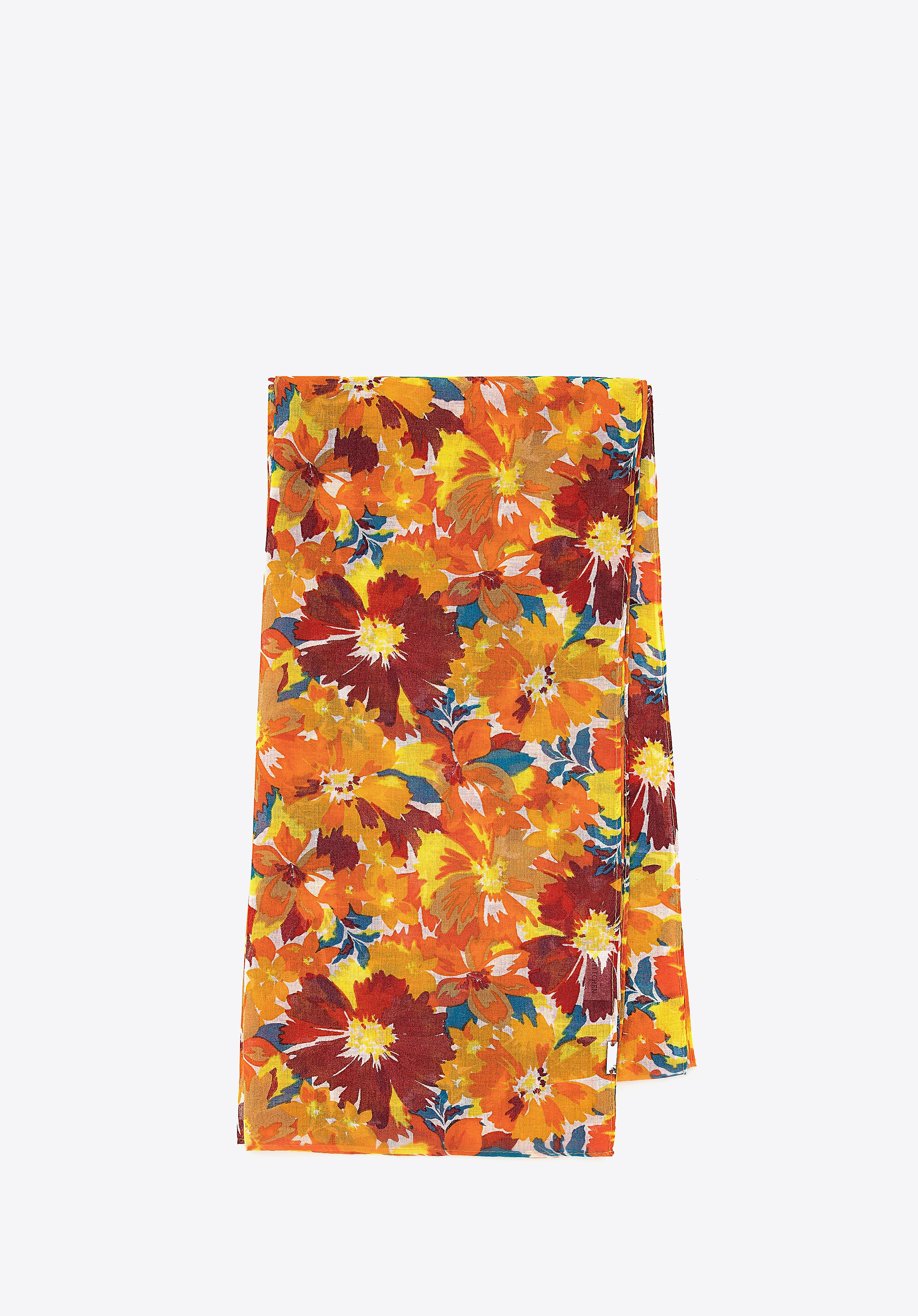 Damski szal z kwiatowym motywem brązowo - pomarańczowy