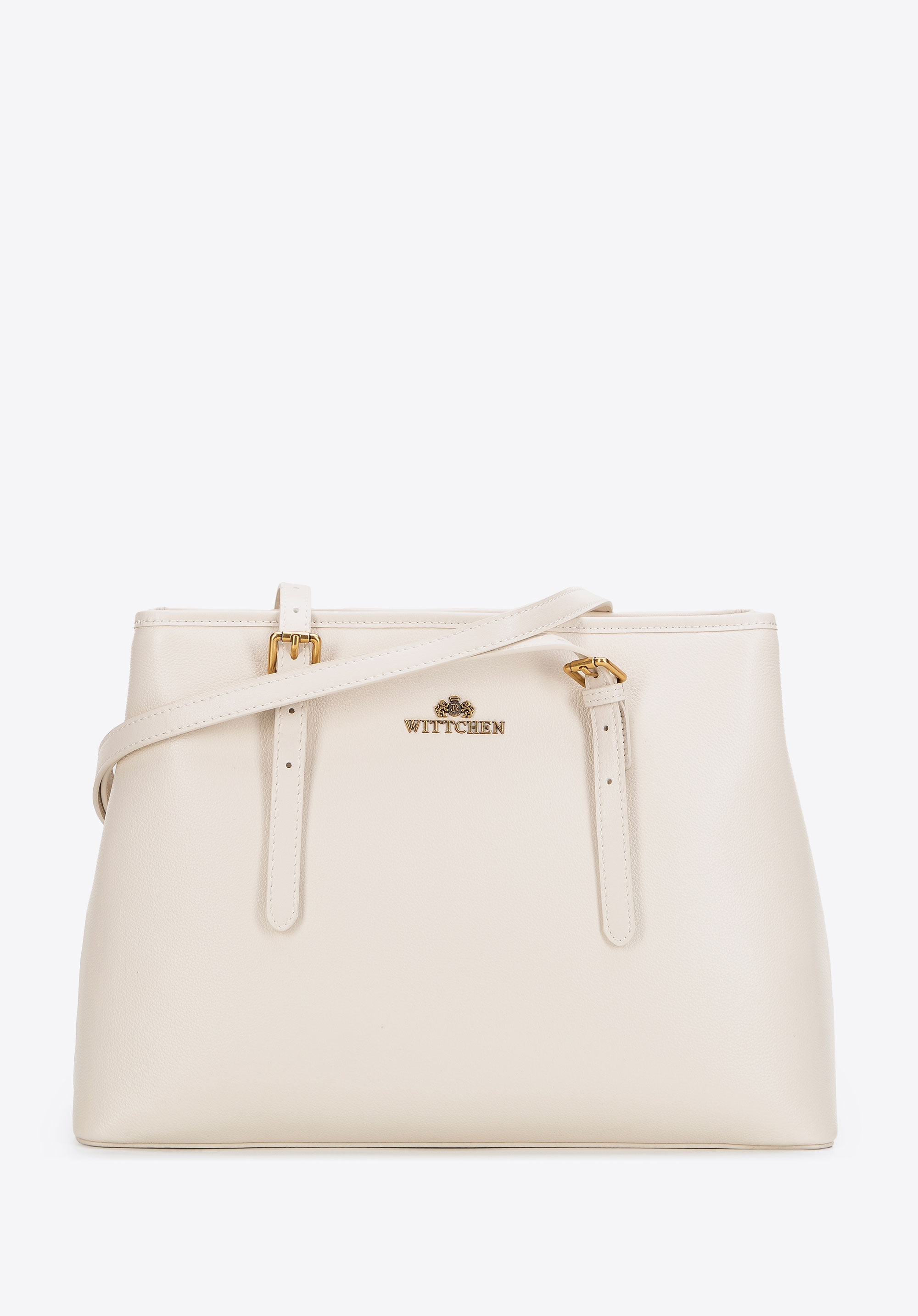 Shopperka ze skóry naturalnej z regulowanymi rączkami kremowa