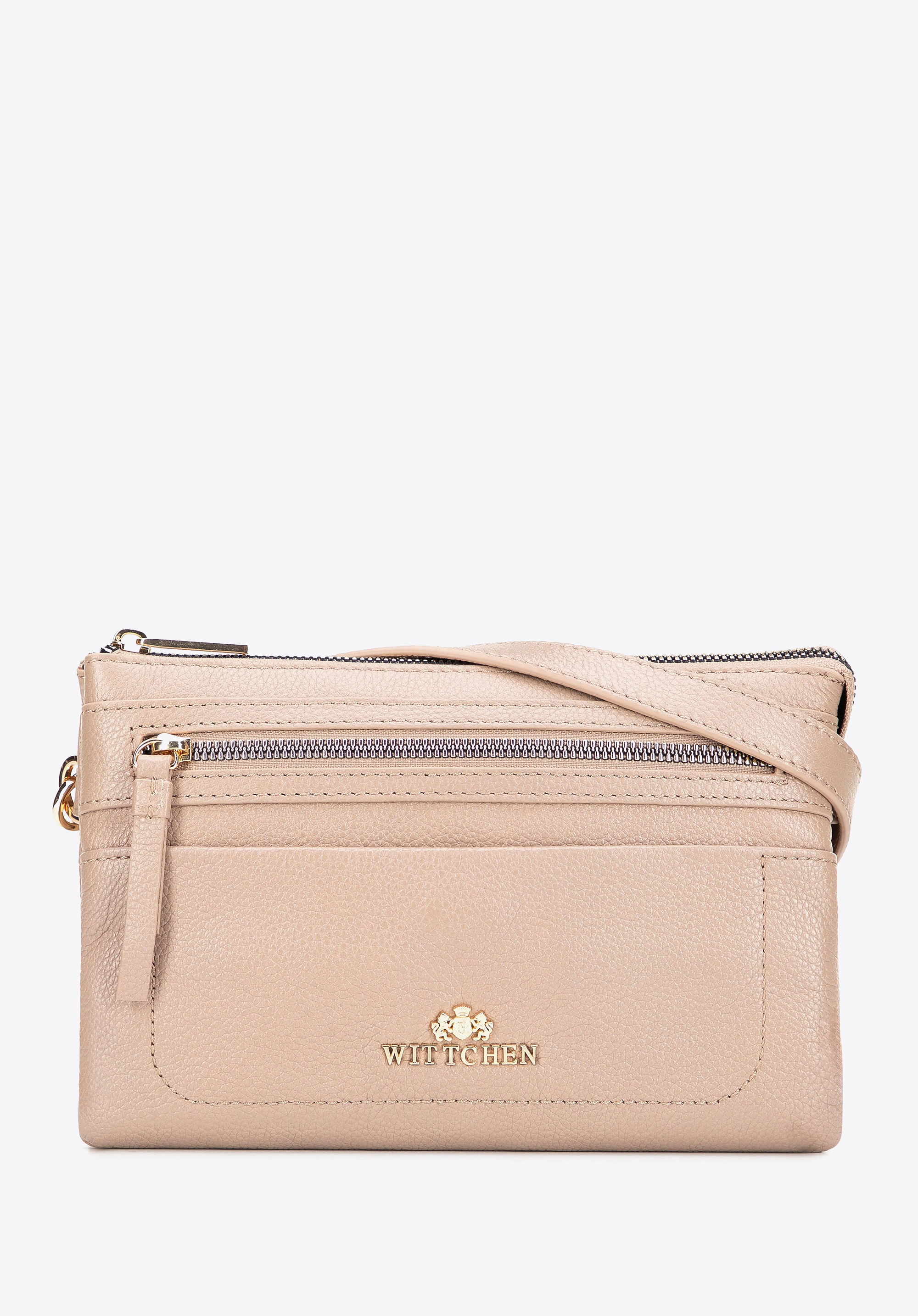 Mała listonoszka ze skóry naturalnej o fakturze groszkowej beżowa