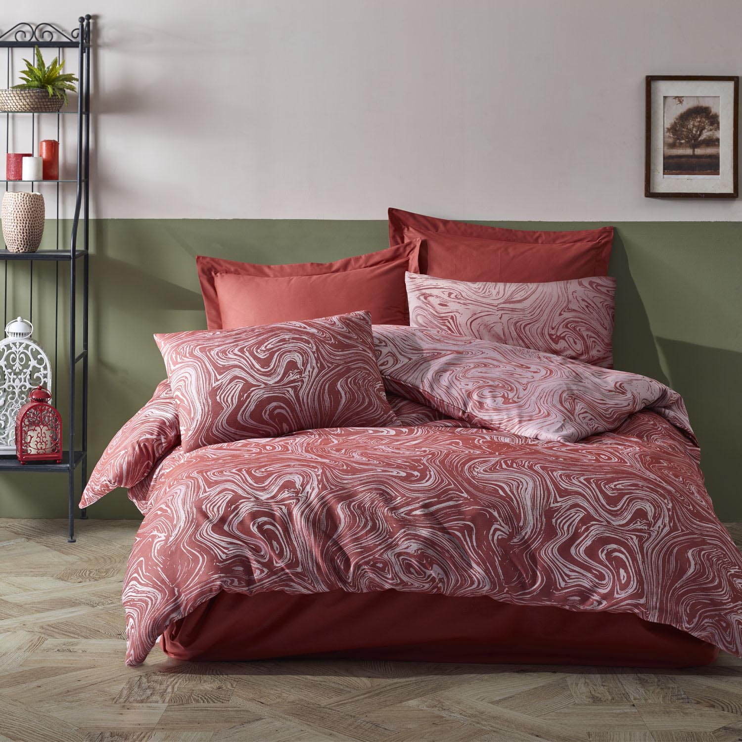 Pościel bawełniana żakardowa 220x200 Marble red