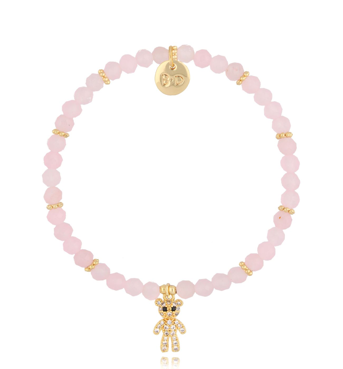 Bransoletka kwarcami różowymi i misiem - By Dziubeka