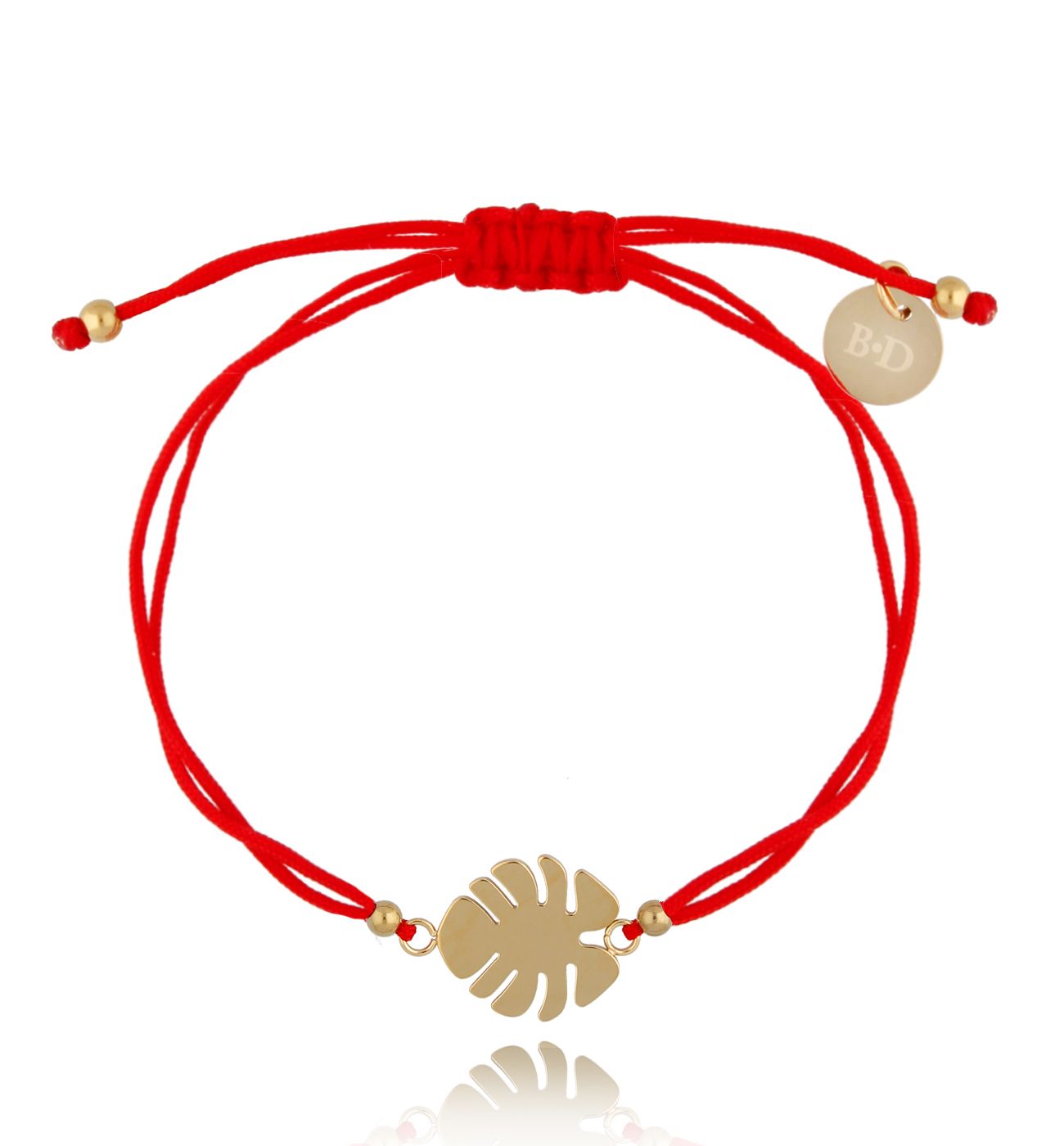 Bransoletka czerwono-złota z liściem monstery Don't stress BGL0550