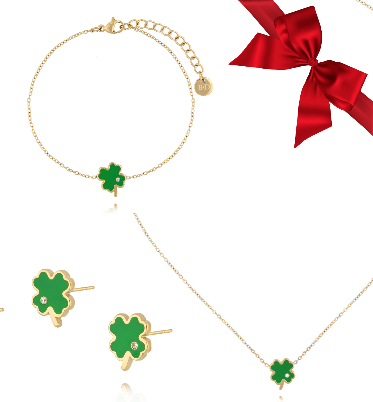 Zestaw Świąteczny z zieloną koniczynką złoty ZS0008