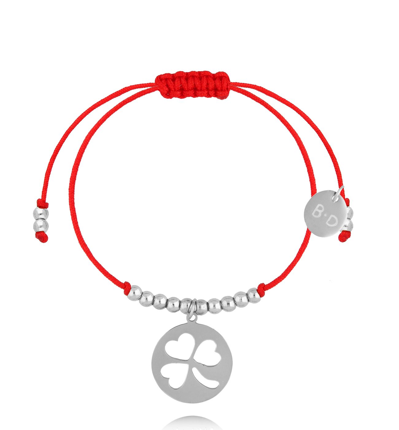 Bransoletka czerwona ze srebrną koniczynką Prospérité BGL0915