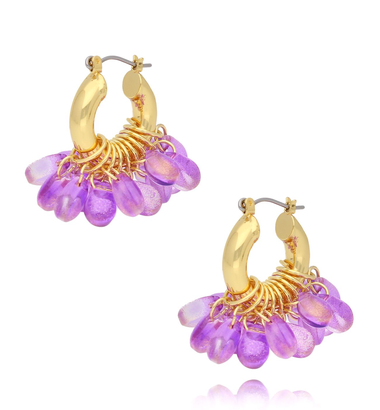 Kolczyki złote z fioletowymi kryształkami Pinhais KFF0182