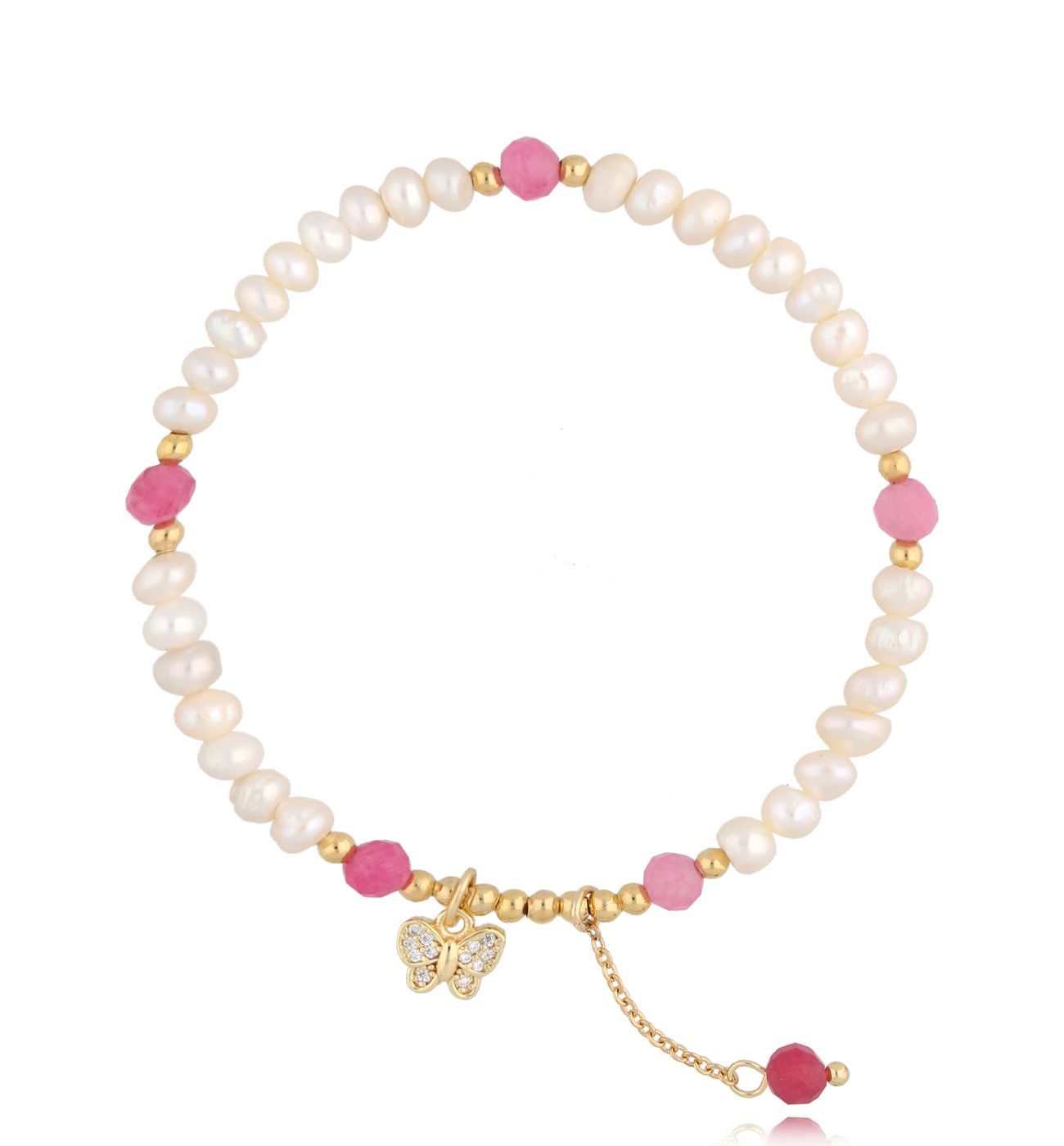 Bransoletka z perłami i motylkiem White Butterfly - By Dziubeka