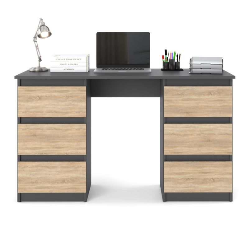 Biurko Hurtownia-Mebli Szuflady 6 Hugo 120cm Szary Mat Dąb Sonoma 120x50x75 cm 1szt.