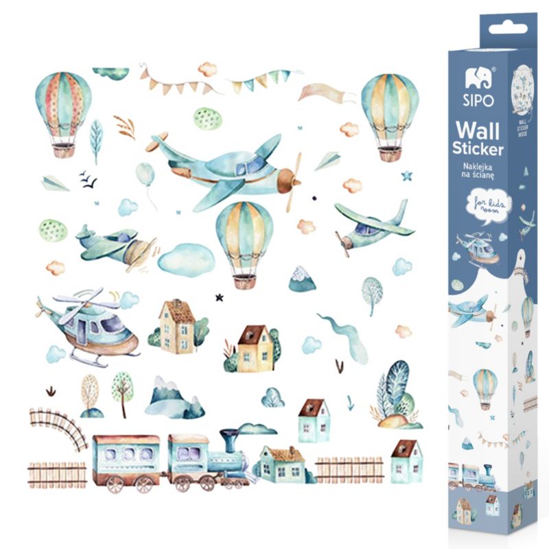 Naklejki na ścianę do pokoju dziecięcego SIPO, samoloty i balony, 1 kpl