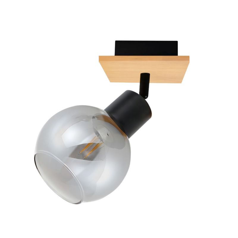 Lampa sufitowa Italux Barel czarna-jasne drewno-dymiona 1 x E27 x 20W wym: 22 x 12 x 21 cm - 1 szt.
