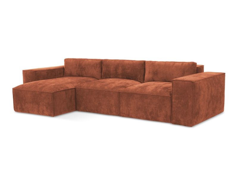 Narożnik lewostronny z funkcją spania LaMiaSofa Asti z tkaniny szenilowej 315x160 cm terakota 1 szt.