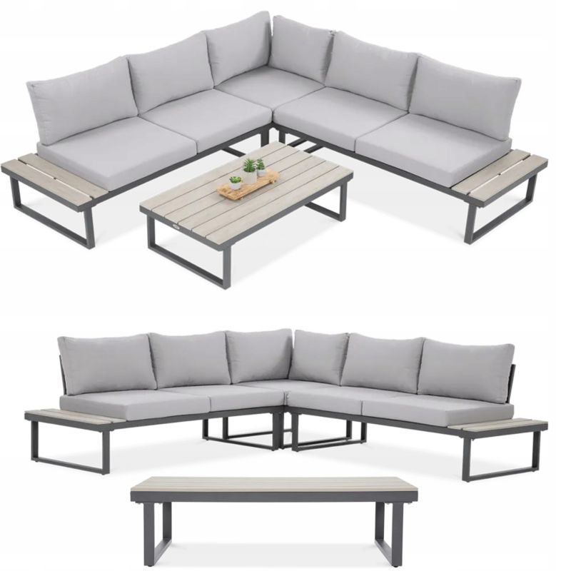 Zestaw Ogrodowy Narożnik Wypoczynkowy EMERSON Modułowy plus Stolik Szary 1 szt