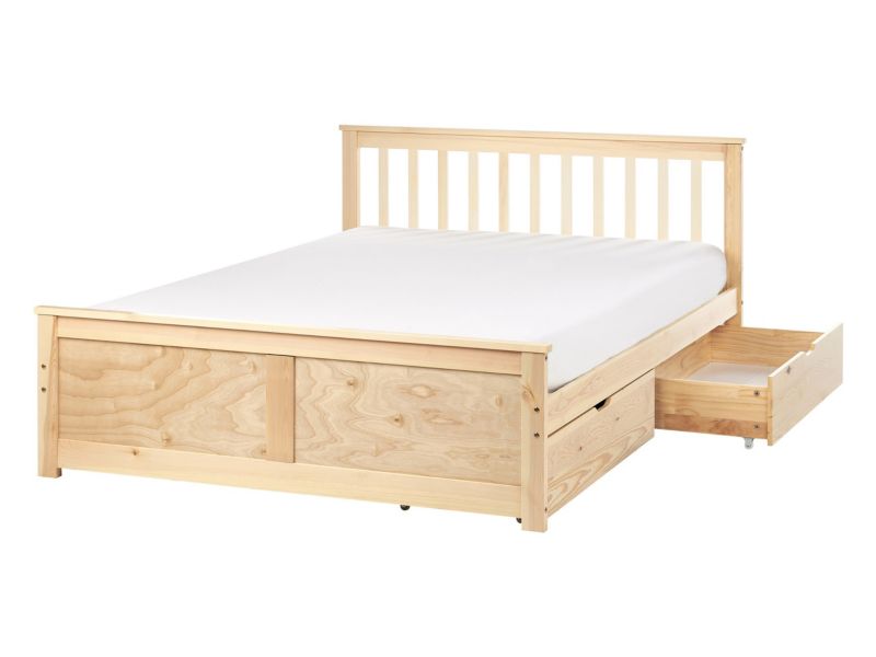 Łóżko ze schowkiem Olendon 140 x 200 cm Z miejscem do przechowywania Drewno Jasne drewno 1 kpl