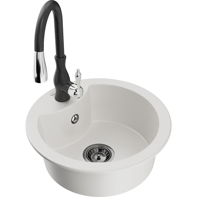 Zlewozmywak granitowy 1-komorowy Mexen Diego z baterią kuchenną Savita czarny nakrapiany - 6512-76-672601-00 1 szt.