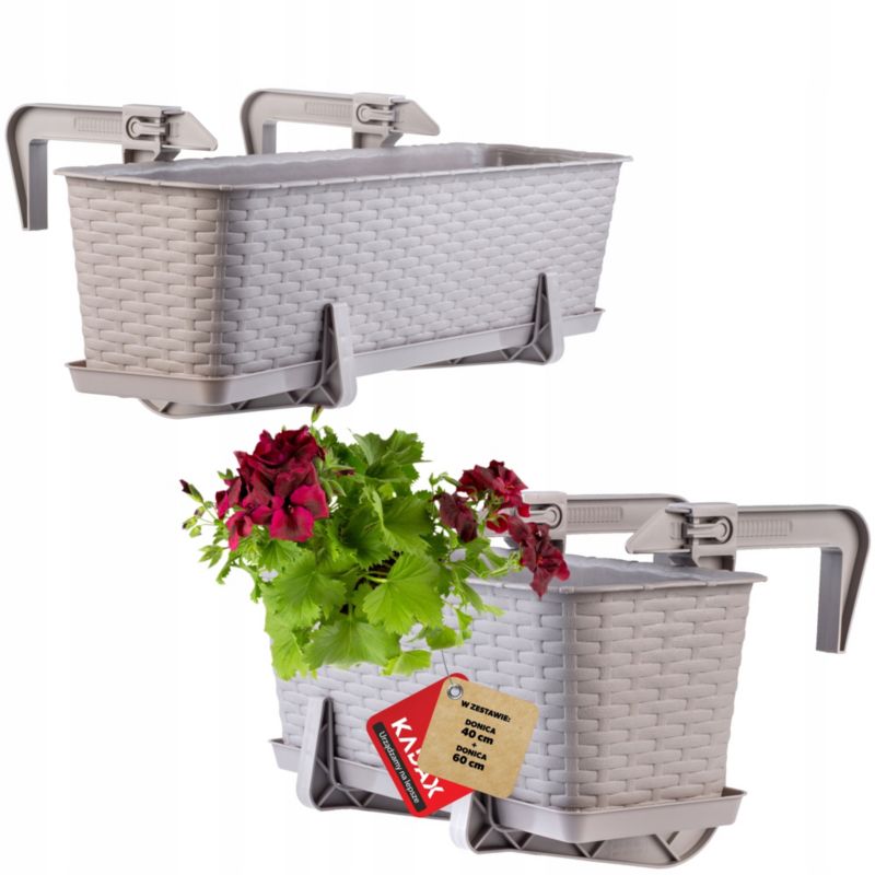Doniczka Balkonowa KADAX Skrzynka Uchwyty Zestaw 40+60cm 1szt.