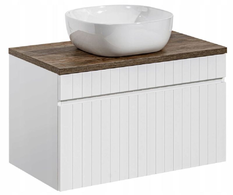 Szafka łazienkowa Furnidea 80 cm biała z umywalką blat dąb Iconic 1 szt.