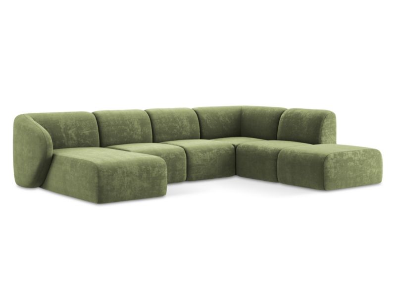Sofa panoramiczna lewa LaMiaSofa CERVO z tkaniny szenilowej 325x236 cm zielony 1 szt.