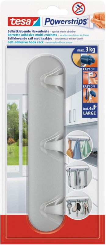 Hak-wieszak samoprzylepny Tesa długi chrom matowy