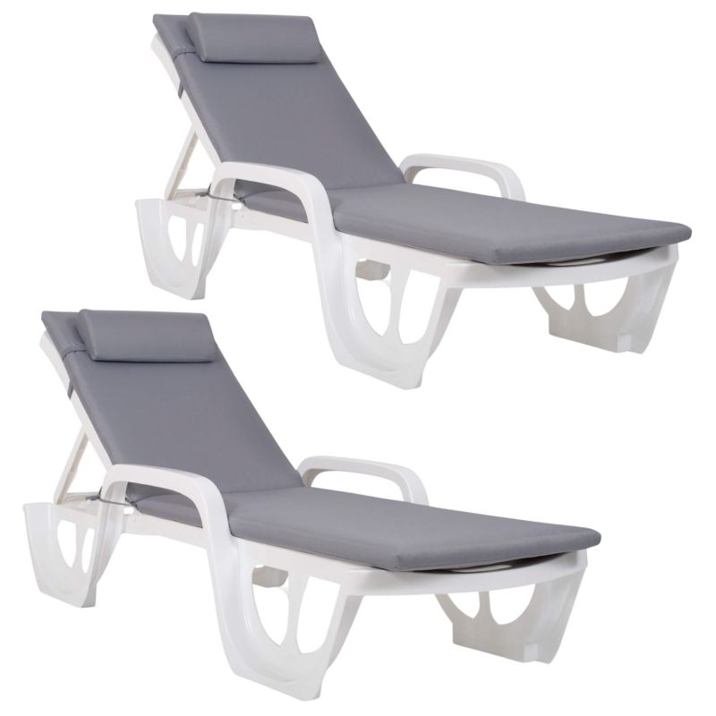 Zestaw 2 leżaków ogrodowych Keter Florida Białe z Poduszkami Bazkar Madera S-23 1 kpl.