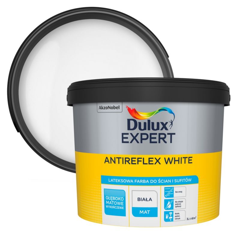 Farba antyrefleksyjna plamoodporna Dulux Expert biała 3l
