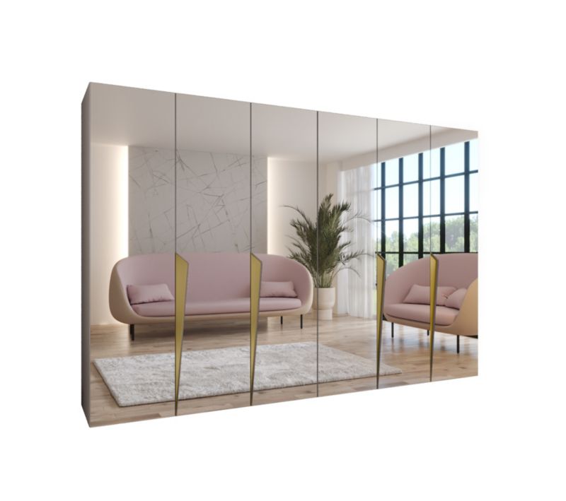 Szafa uchylna z lustrem otwierana Abiks PIANO 3 300 (2x150) wys 202 cm Kaszmir + Złoty 1 szt