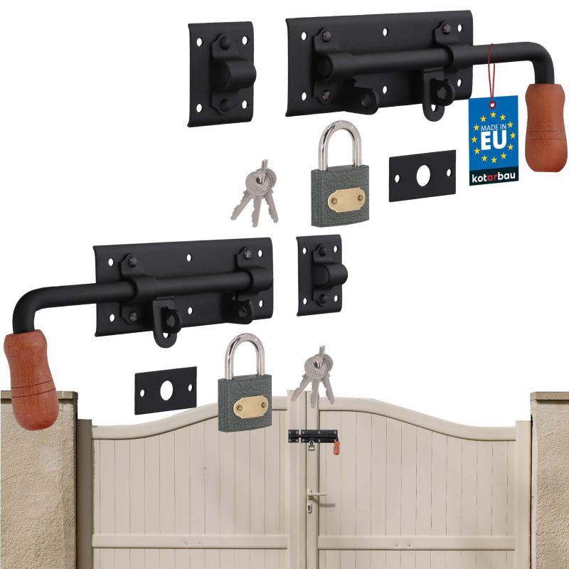 Zasuwa garażowa KOTARBAU rygiel 280 mm czarna prawa i lewa z kłódką 2 szt.