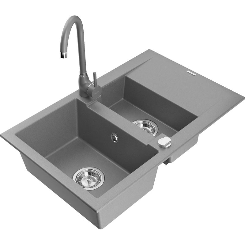 Zlewozmywak granitowy 1.5-komorowy Mexen Matias z ociekaczem i baterią kuchenną Aster beżowy - 6502-69-73450-70-B 1 szt.