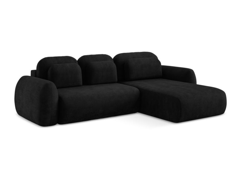 Narożnik prawostronny z funkcją spania LaMiaSofa FERRETTI z tkaniny szenilowej 304x190 cm czarny 1 szt.