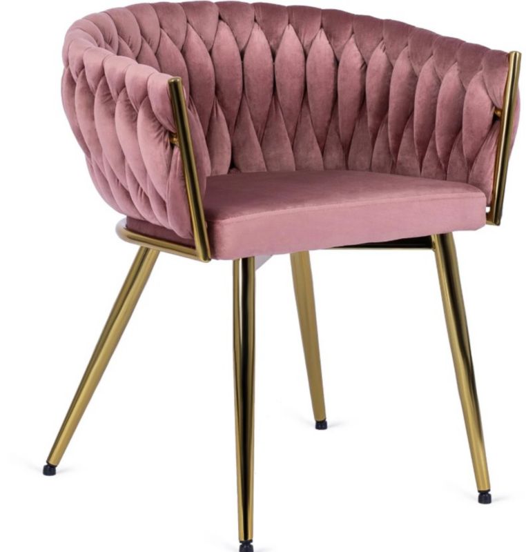 Krzesło Tapicerowane Capri Mebel Elite Plecione Welurowe Różowe 1 szt