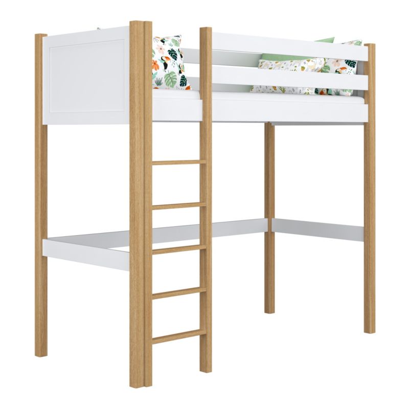 Drewniane łóżko na antresoli N-WOOD N06 80x190 biały / dąb naturalny 1 szt.