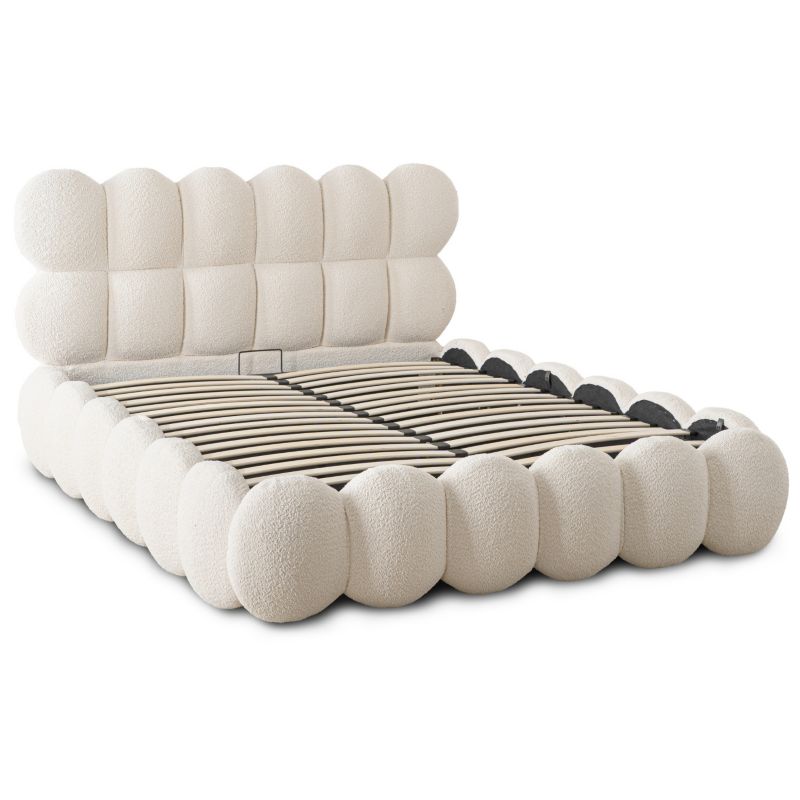 Łóżko Mebel Elite ANKARA 140x200 Tapicerowane Dwuosobowe Do Sypialni Baranek Kremowe 1 szt